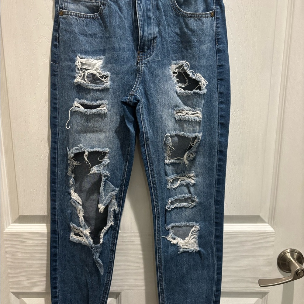 High Rise Distressed Blue Jeans